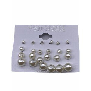 Fashion Pearl Stud Earring Set Womens 12‎ Pairs White Round Jewelry Lightweight